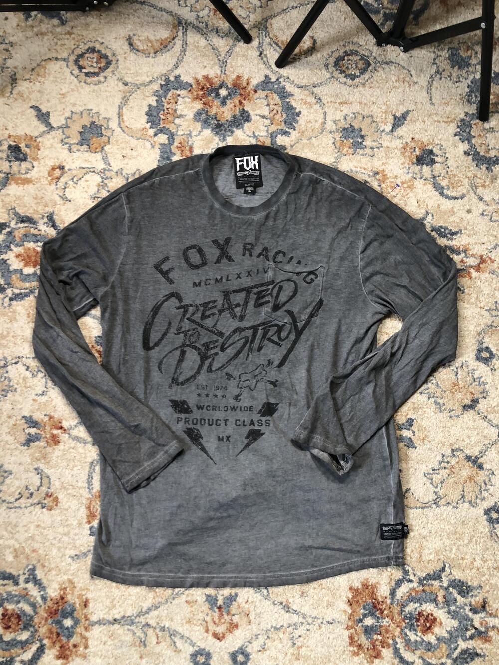 Fox Racing Shirt Mens Extra Large Gray Long Sleeve Slim Fit Created To Destroy